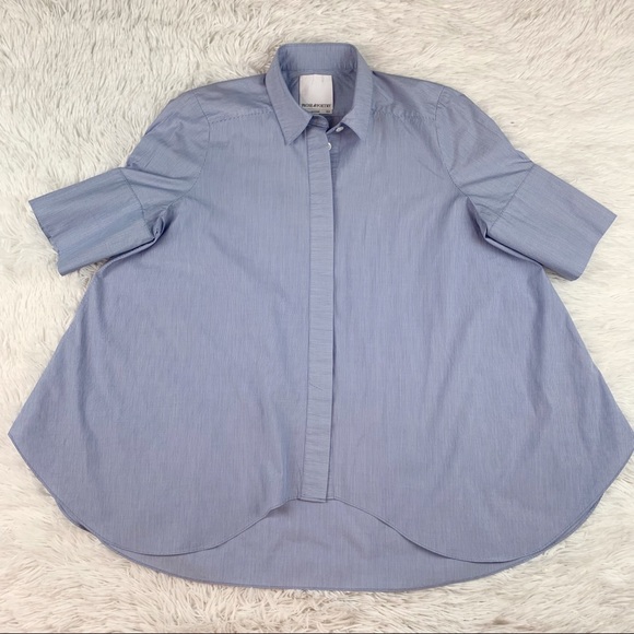 Prose & Poetry short sleeve striped oversized button up shirt in blue - Picture 3 of 10